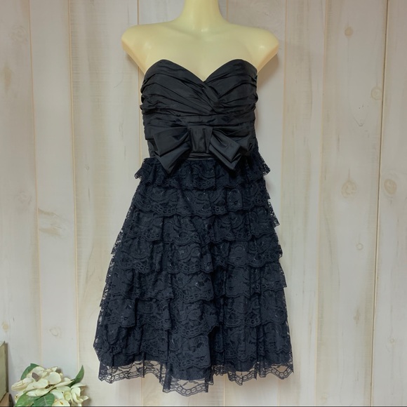 Betsey Johnson Dresses & Skirts - Betsey Johnson Black Silk Lace Tiered Ruffle Dress